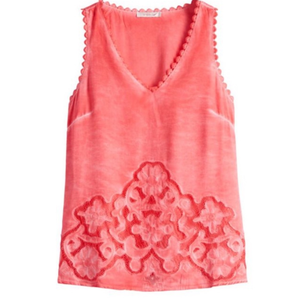 Anthropologie Skies Are Blue Coral Biosca Crochet-Detail Tank Top